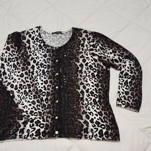 Pierri New York Animal Print Embellished Cardigan XL